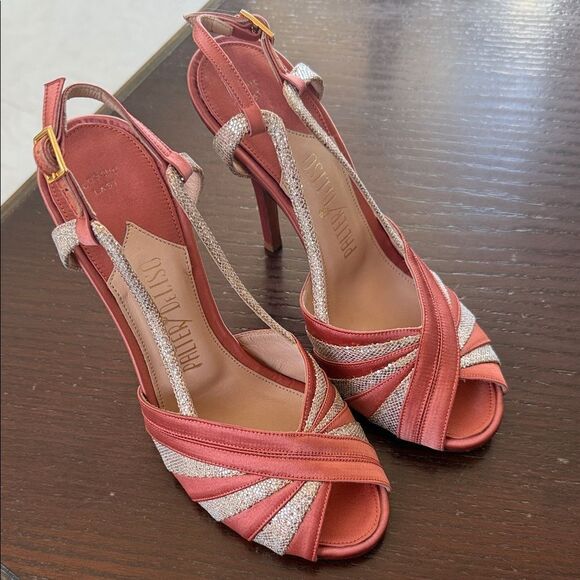 Satin salmon champagne glitter vintage retro Strappy Heels 37 Satin salmon champagne glitter vintage retro Strappy Heels 37
